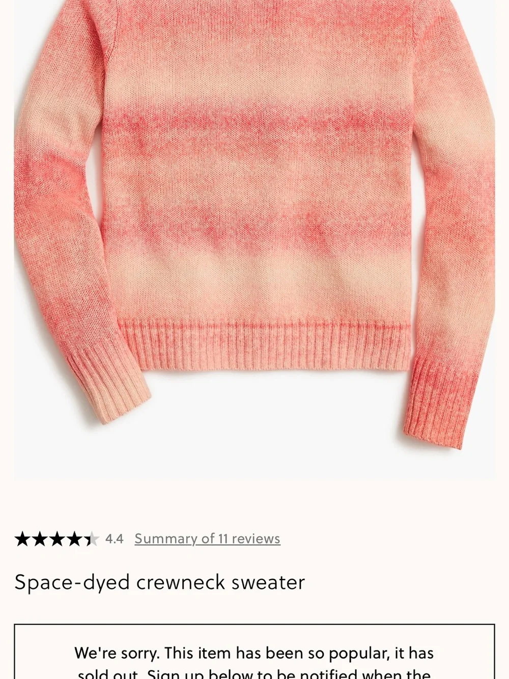 J. Crew Pink Ombre Crewneck Sweater